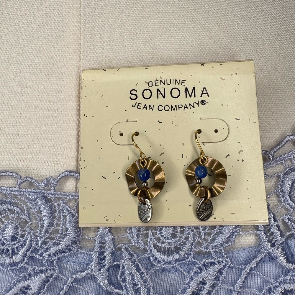 NWT Vintage Sonoma Brass, Silver and Lapis Beaded Earrings